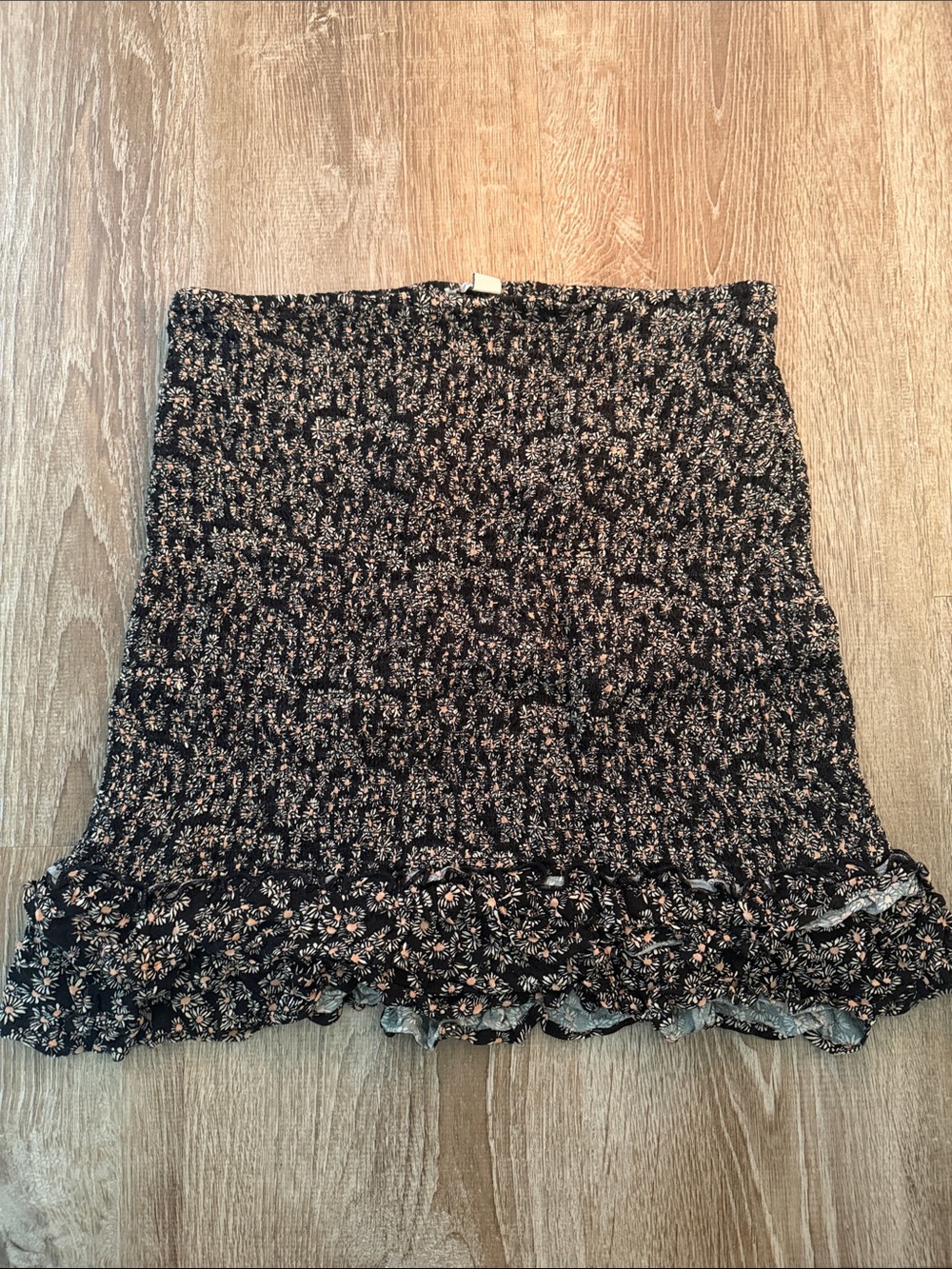 American Eagle Outfitters Black Floral Smocked Mini Skirt with Ruffle Hem